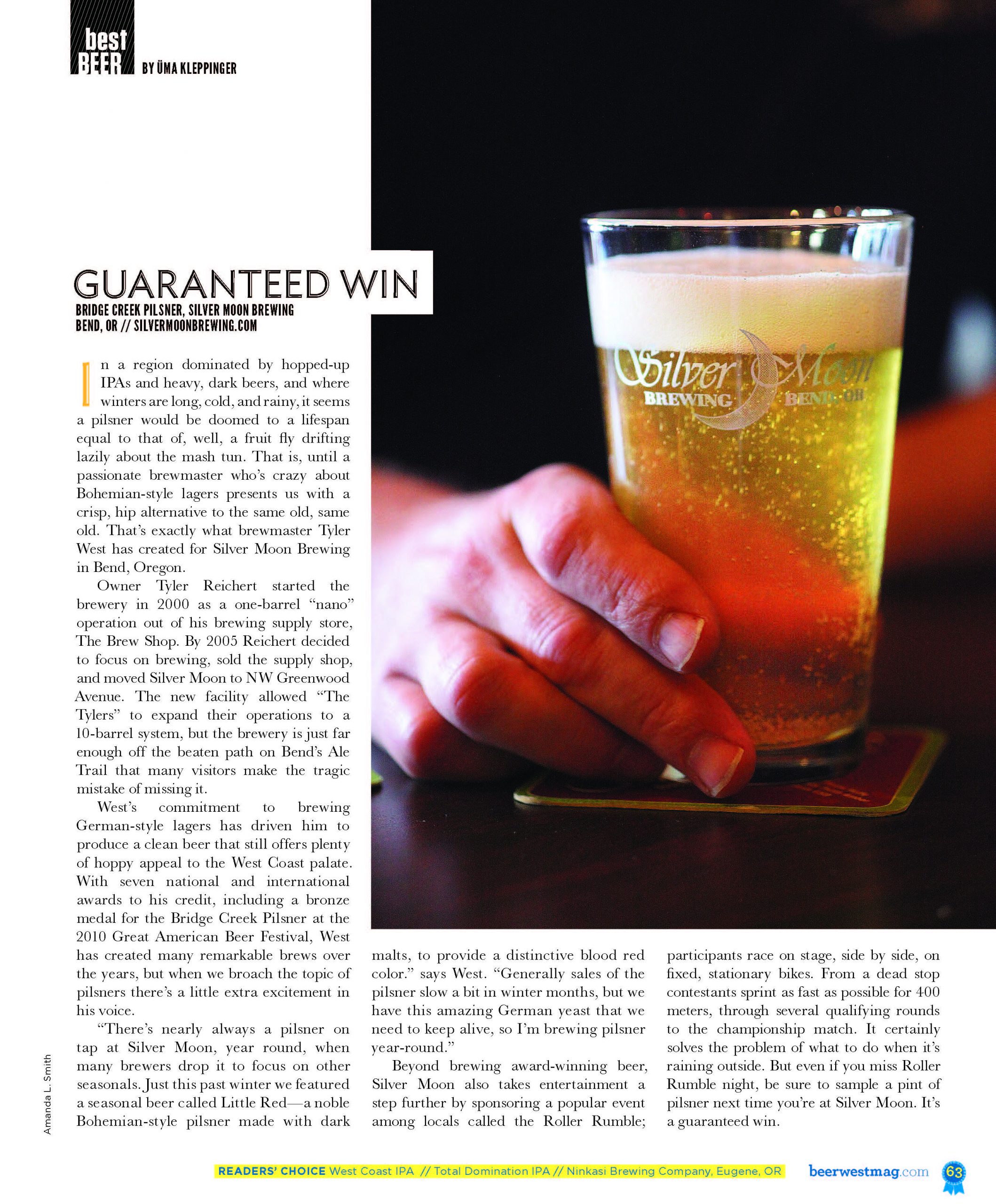 image of article of Silver Moon Brewery pilsner review by uma Kleppinger