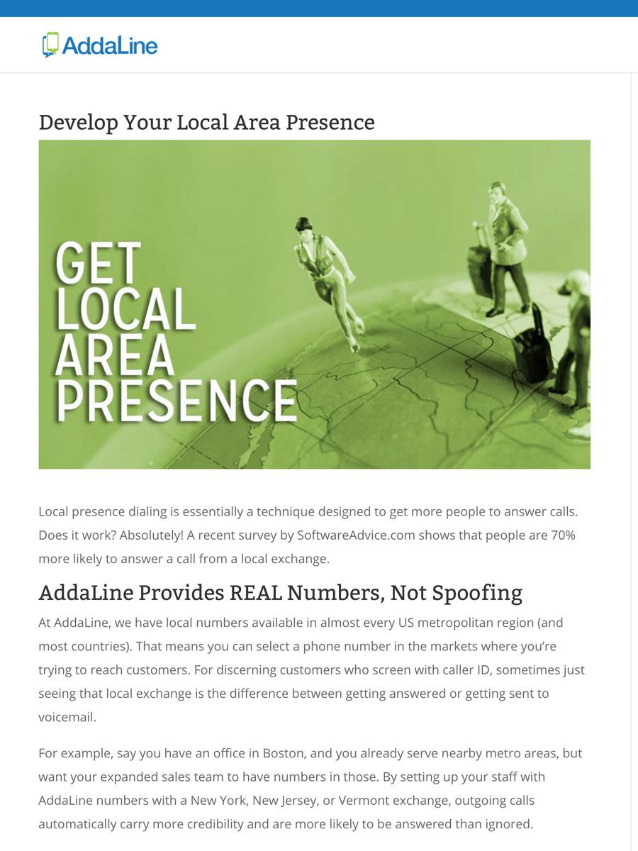 screenshot of blog article about local area presence