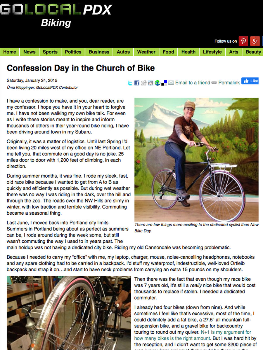 SCREENSHOT OF ARTICLE ABOUT PURPOSE-SPECIFIC BICYCLES UUMA KLEPPINGER