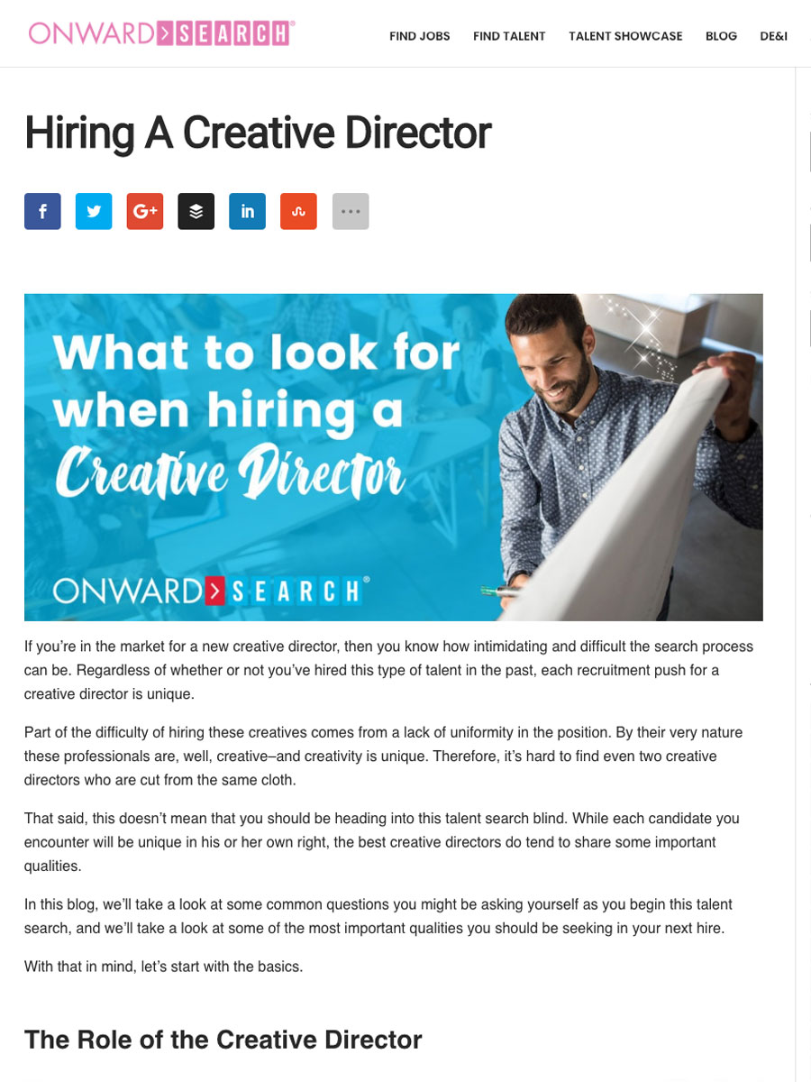 screen shot of blog article about hiring a creative director