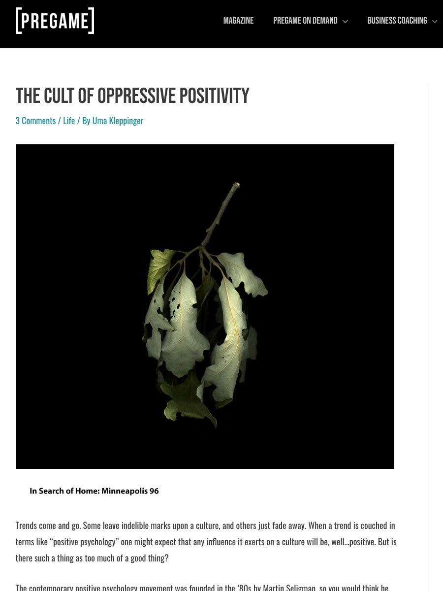 SCREEN SHOT OF ARTICLE ON OPPRESSIVE POSITIVITY BY Üma KLEPPINGER