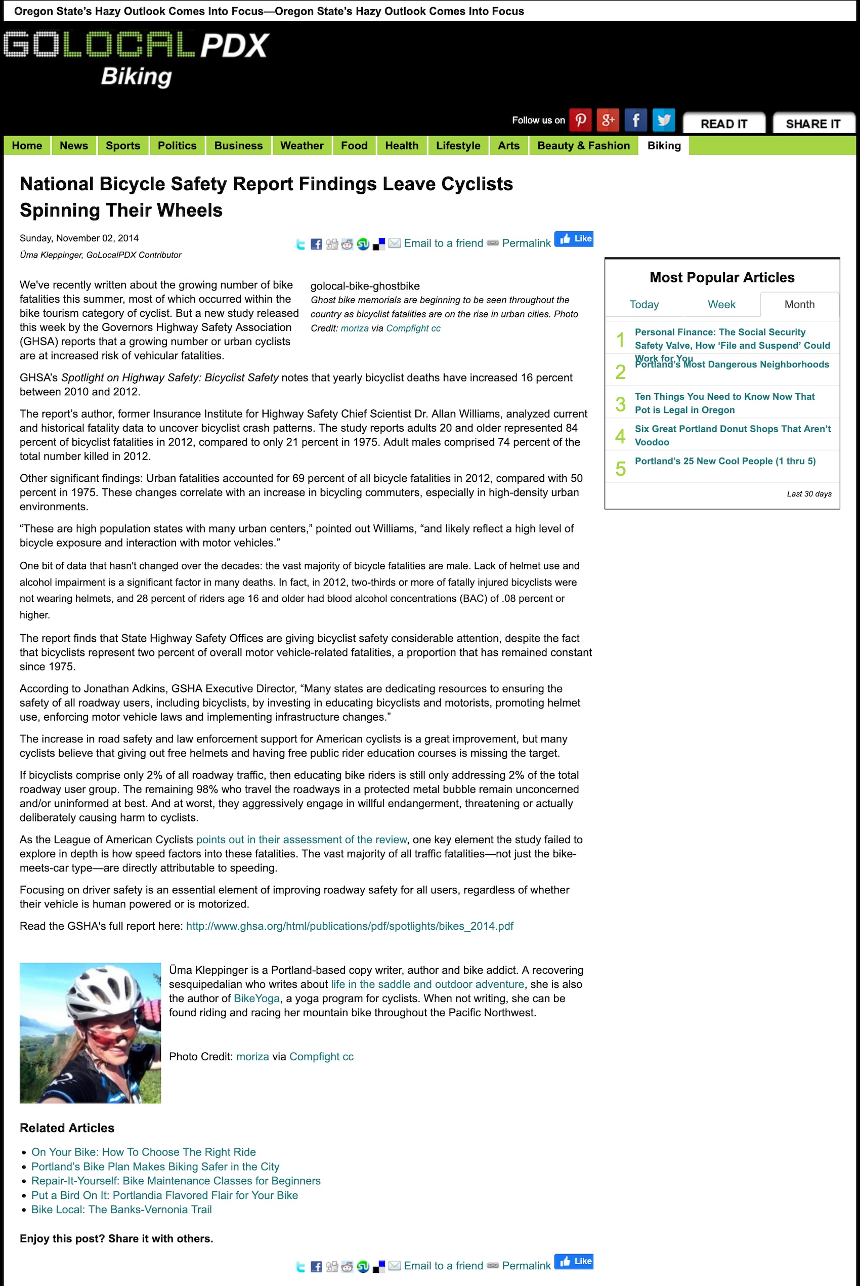 GoLocalPDX National Bicycle Safety Report Findings Leave Cyclists Spinning Their Wheels